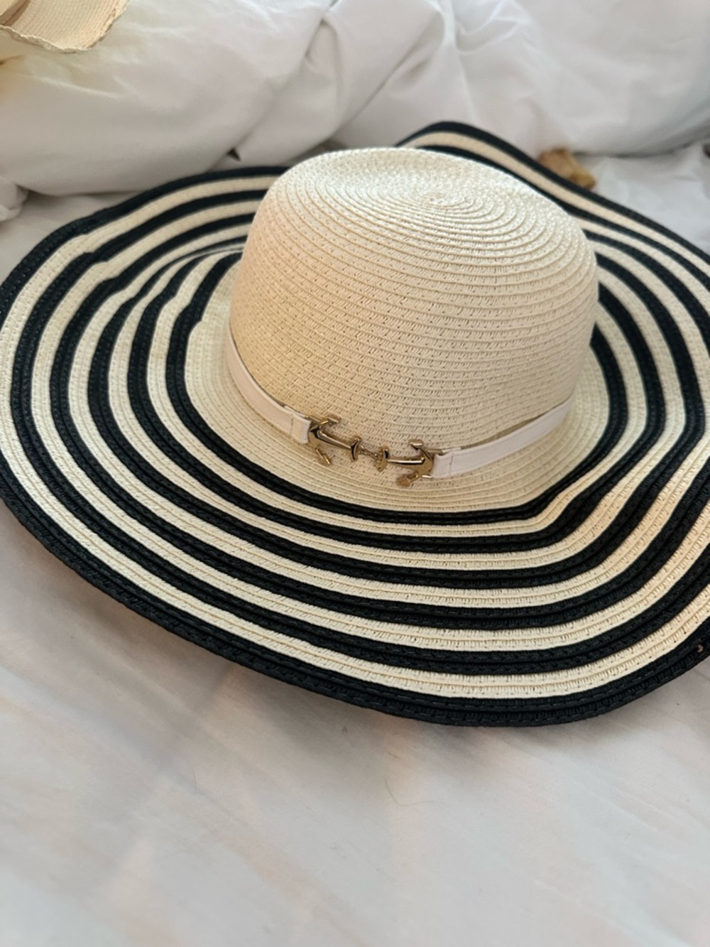 Eugenia Kim Cream Straw Floppy Hat with Black Stripes - Picture 2 of 4